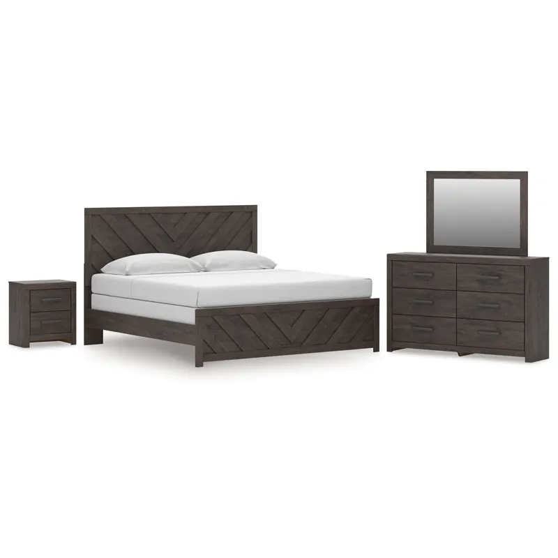 Prendonea King Panel Bed, Dresser, Mirror and Nightstand