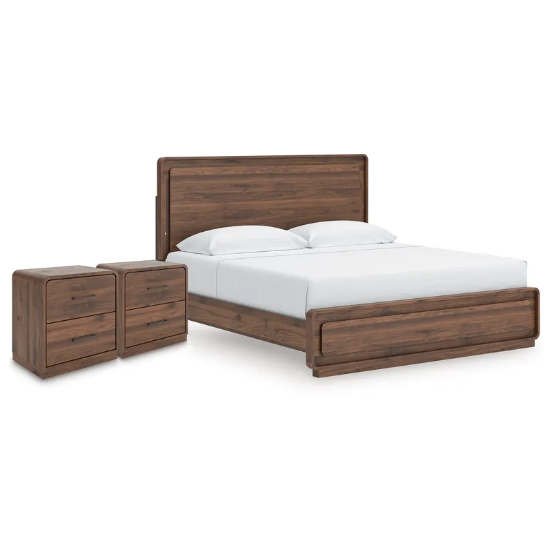 Fortlorn King Panel Bed and 2 Nightstands