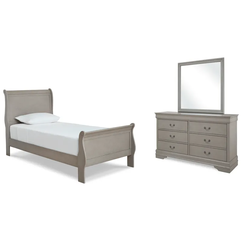 Kordasky Twin Sleigh Bed, Dresser and Mirror