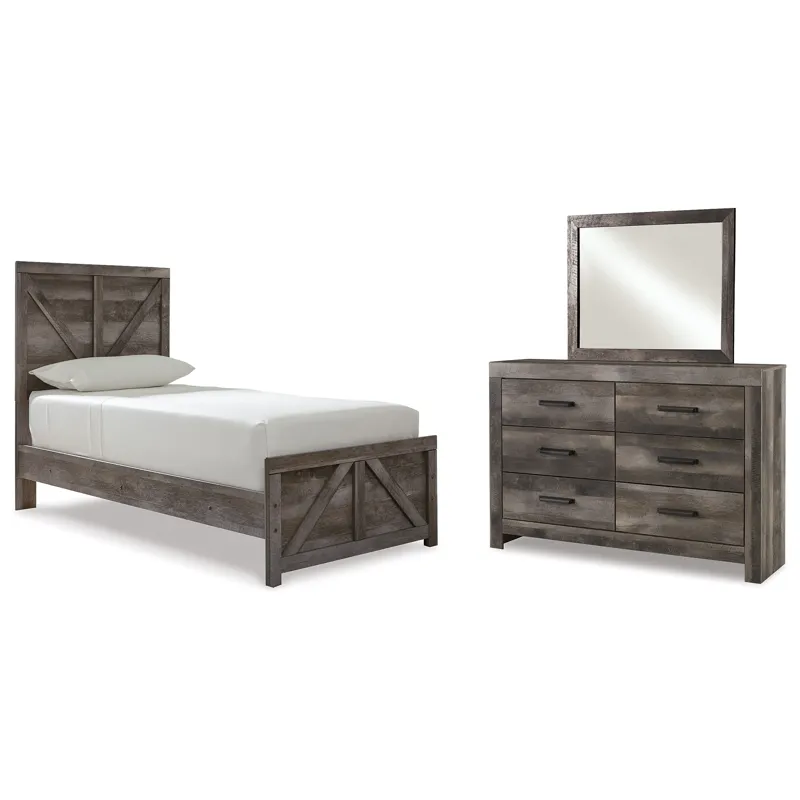 Wynnlow Twin Crossbuck Panel Bed, Dresser and Mirror