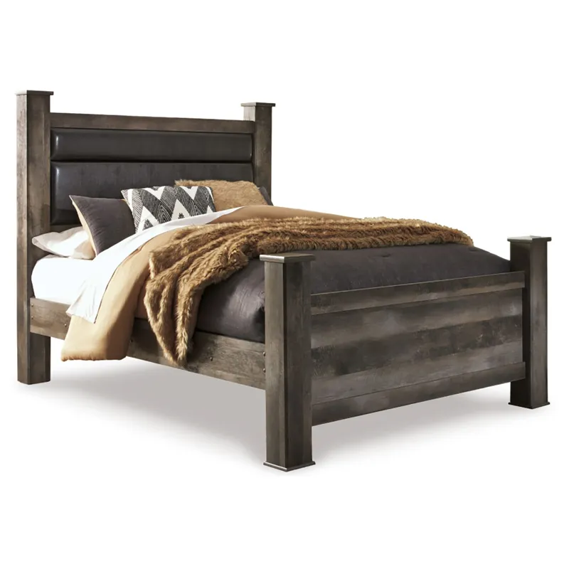 Wynnlow Queen Upholstered Poster Bed, Dresser and Mirror