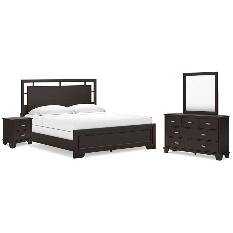 Covetown King Panel Bed, Dresser, Mirror and Nightstand