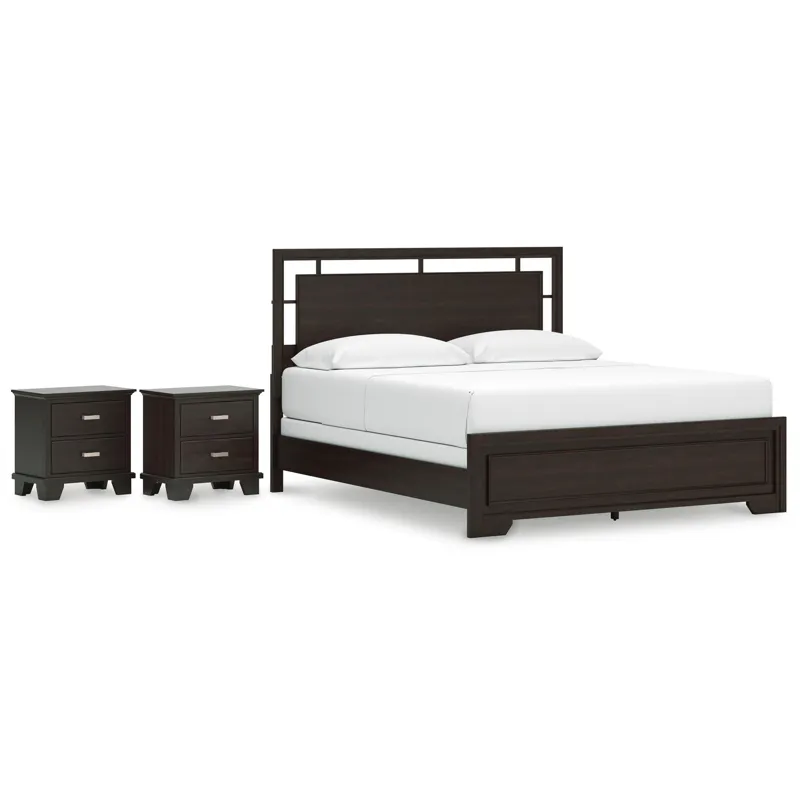Covetown California King Panel Bed and 2 Nightstands