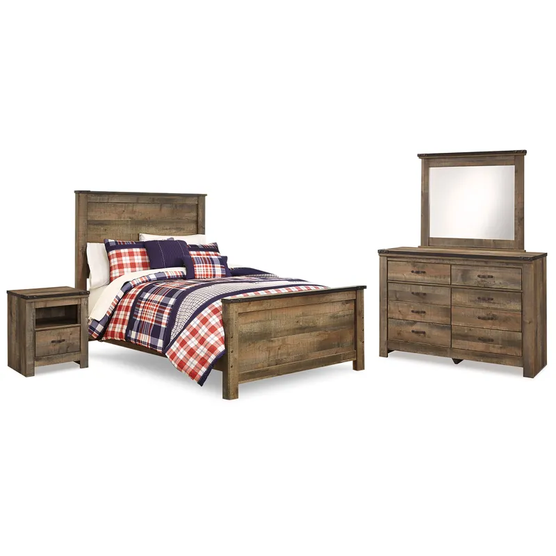 Trinell Full Panel Bed, Dresser, Mirror and Nightstand
