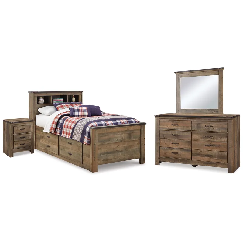 Trinell Twin Bookcase Storage Bed, Dresser, Mirror and Nightstand