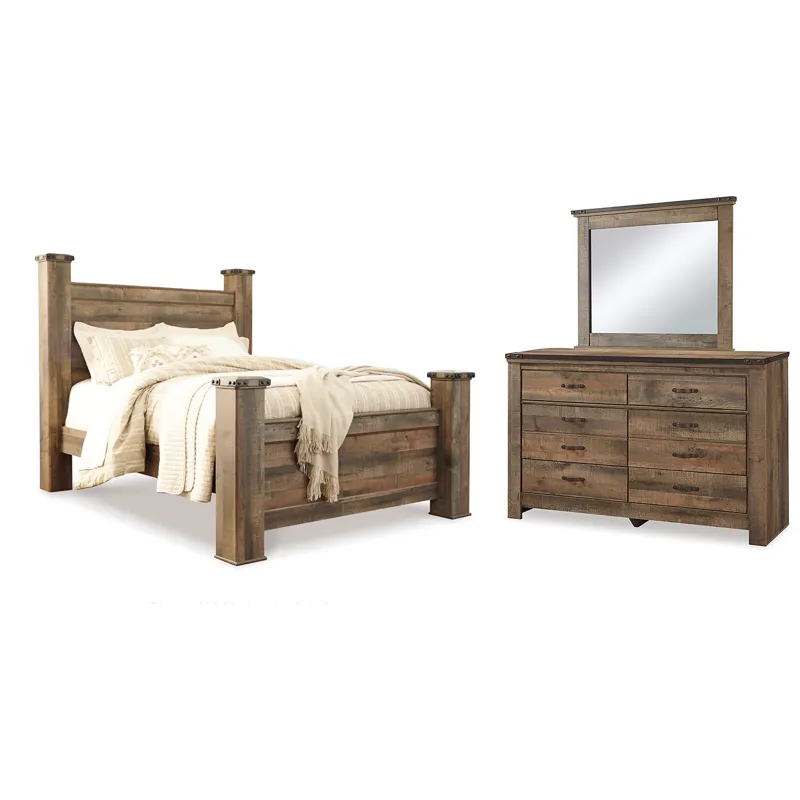 Trinell Queen Poster Bed, Dresser and Mirror