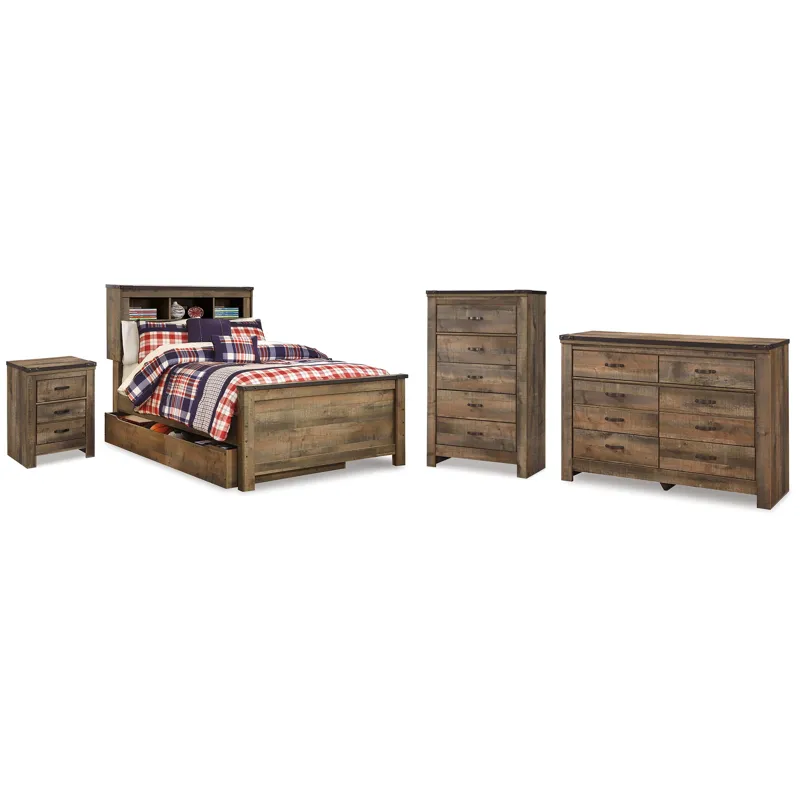 Trinell Full Bookcase Storage Bed, Dresser, Chest and Nightstand