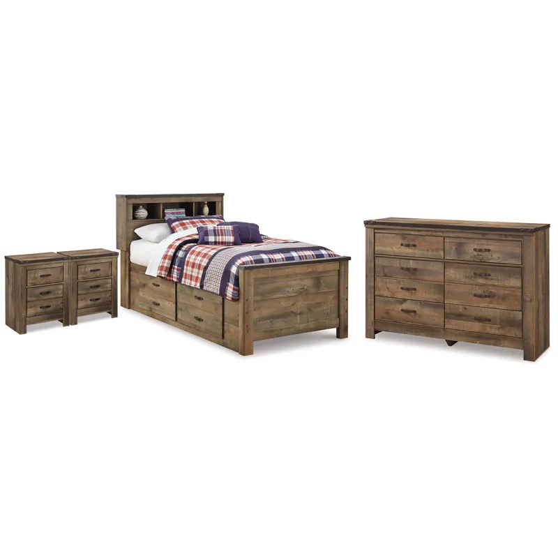 Trinell Twin Bookcase Bed, Dresser and 2 Nightstands