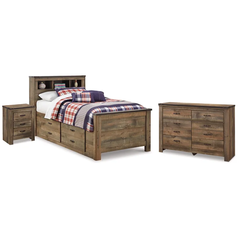 Trinell Twin Bookcase Storage Bed, Dresser and Nightstand