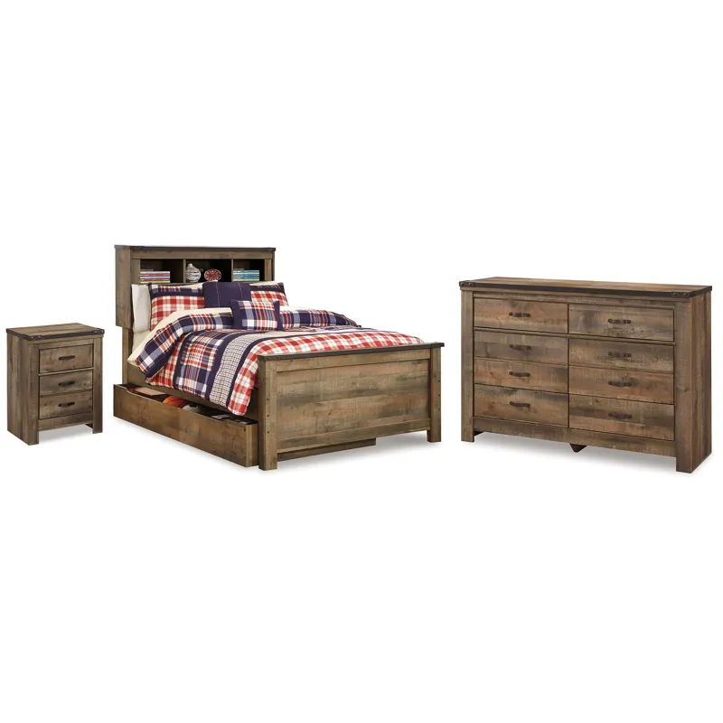 Trinell Full Bookcase Storage Bed, Dresser and Nightstand
