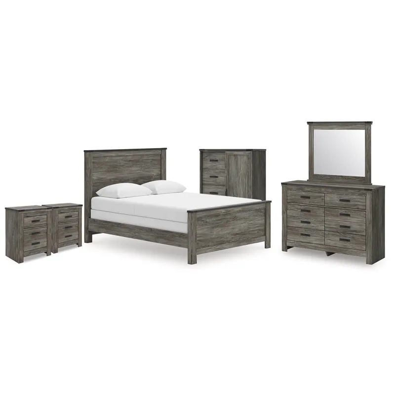Frandern Queen Panel Bed, Dresser, Mirror, Chest and 2 Nightstands