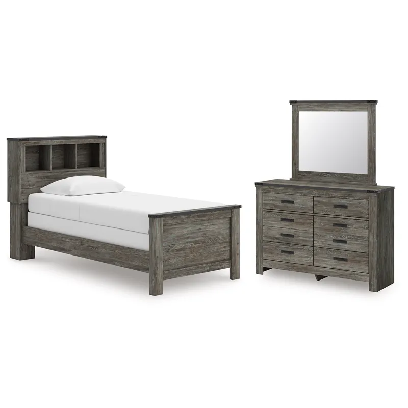 Frandern Twin Bookcase Bed, Dresser and Mirror