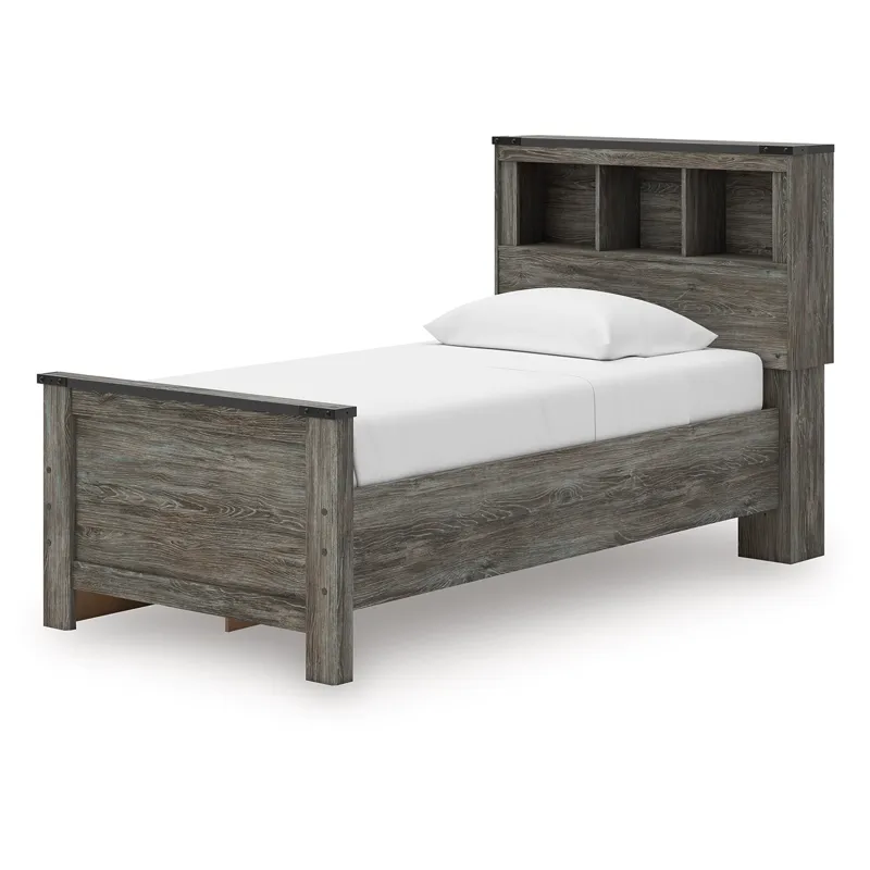 Frandern Twin Bookcase Bed with Storage, Dresser and Mirror