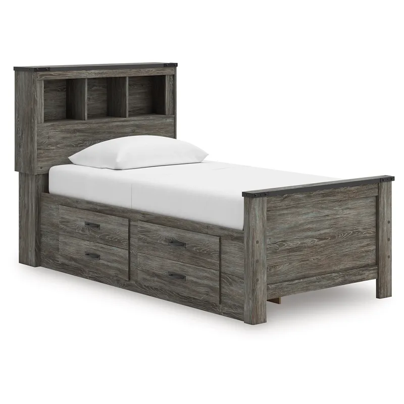 Frandern Twin Bookcase Bed with Storage, Dresser and Mirror