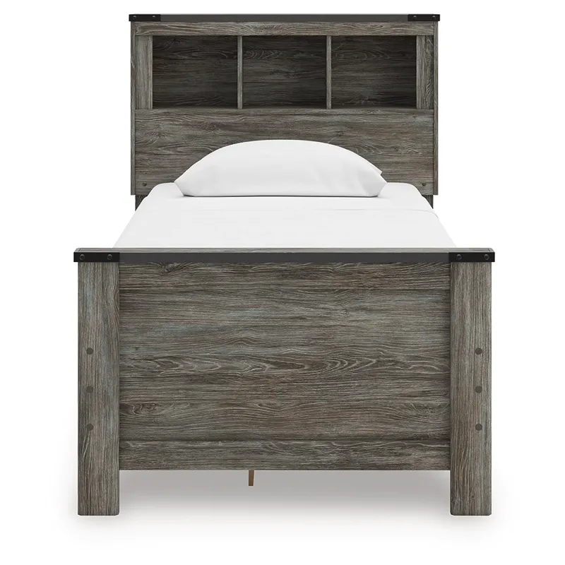 Frandern Twin Bookcase Bed with Storage, Dresser and Mirror