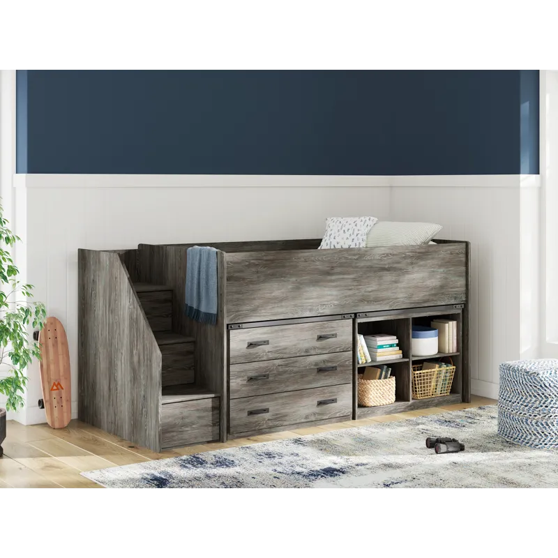 Frandern Twin Loft  Bed with Bookcase and Drawer Storage