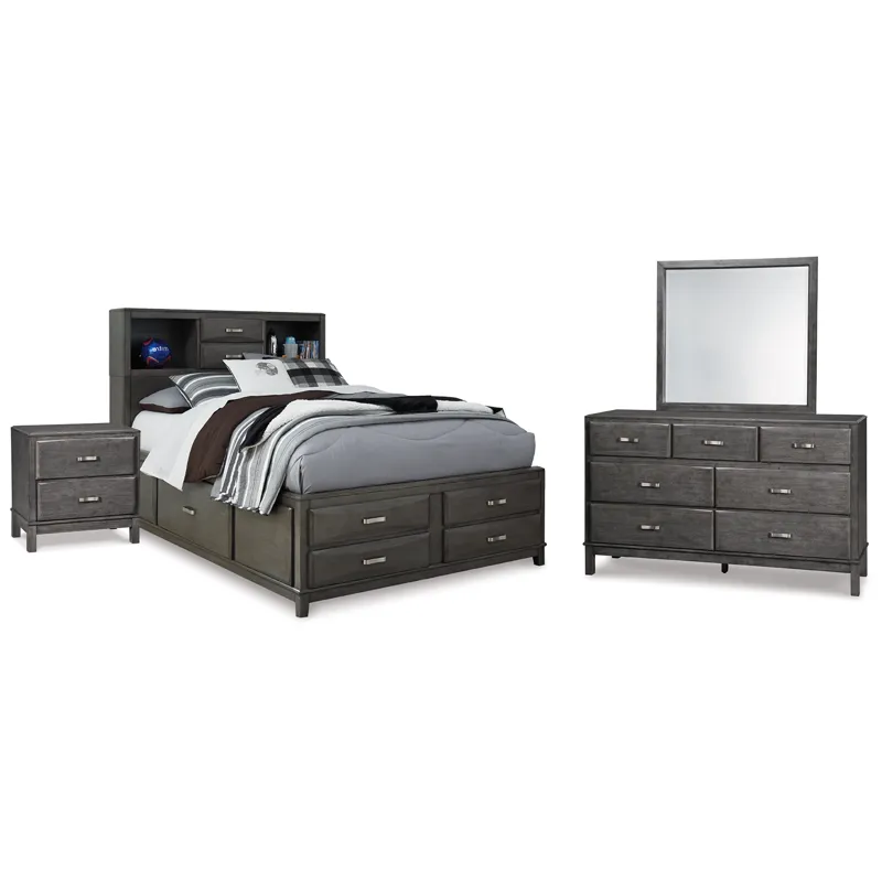Caitbrook Full Storage Bed, Dresser, Mirror and Nightstand