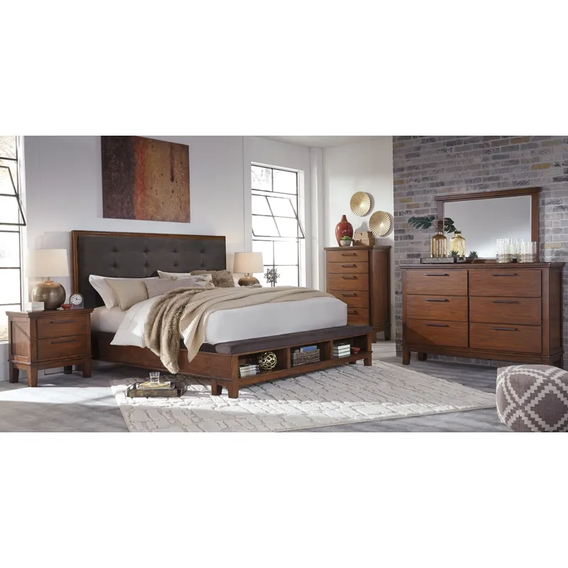 Ralene Queen Upholstered Storage Bed with Mirrored Dresser
