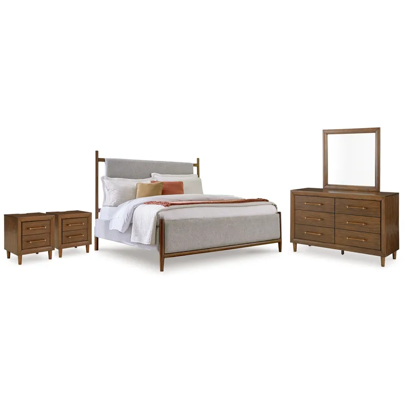 Lyncott Queen Upholstered Bed, Dresser, Mirror and 2 Nightstands