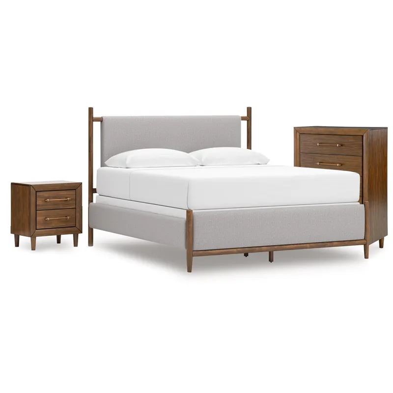 Lyncott King Upholstered Bed, Chest and Nightstand
