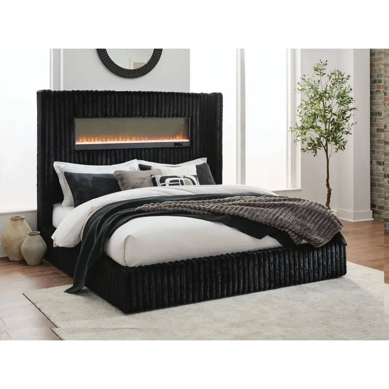 Agrander King Upholstered Bed with Fireplace and Wireless Audio