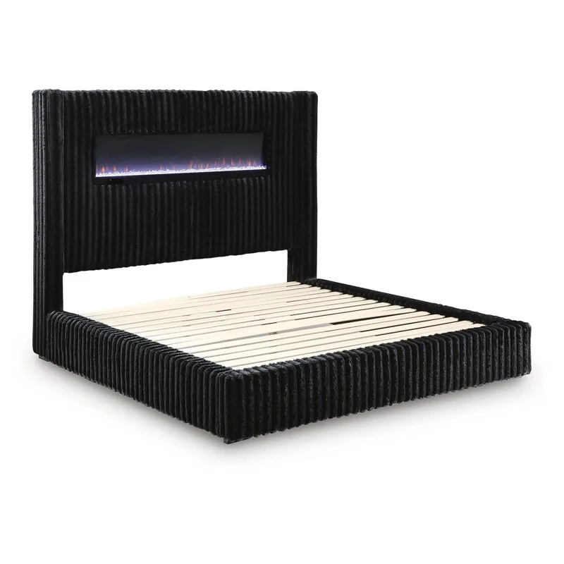 Agrander King Upholstered Bed with Fireplace and Wireless Audio