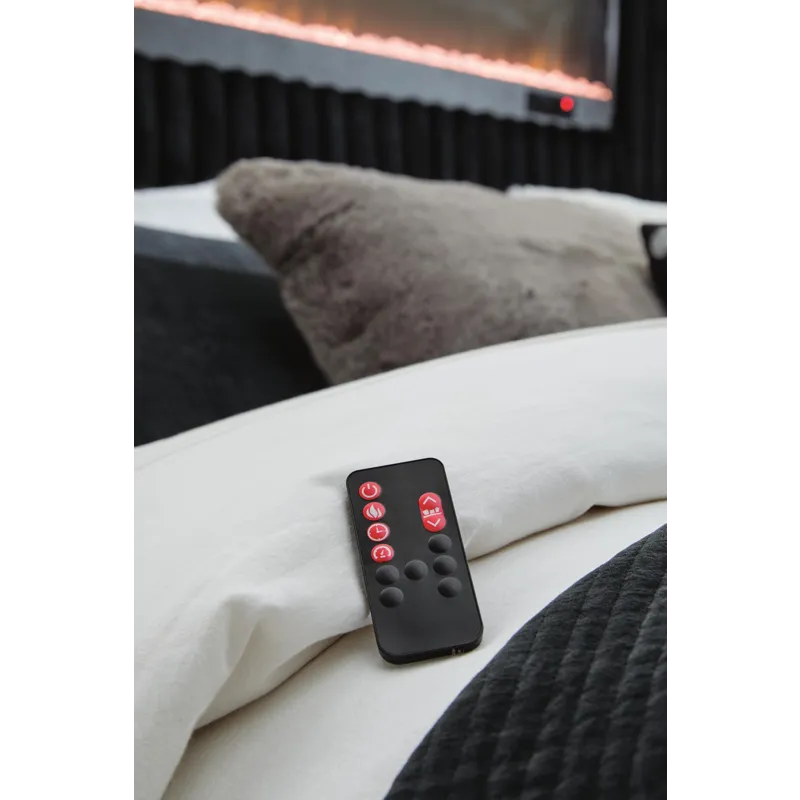 Agrander King Upholstered Bed with Fireplace and Wireless Audio