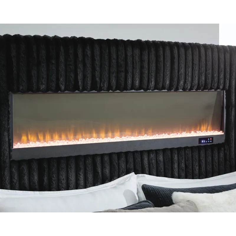 Agrander King Upholstered Bed with Fireplace and Wireless Audio