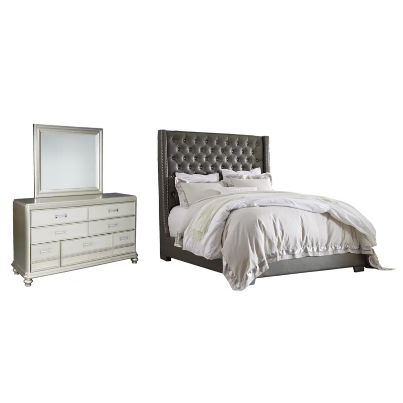 Coralayne Queen Upholstered Bed with Mirrored Dresser