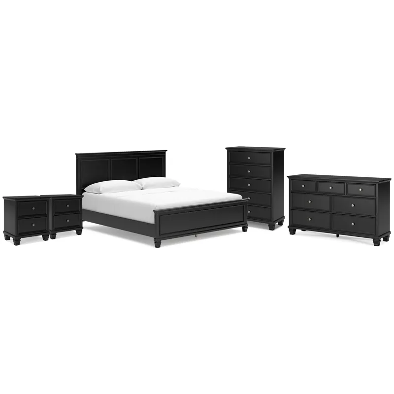 Lanolee California King Panel Bed, Dresser, Chest and 2 Nightstands