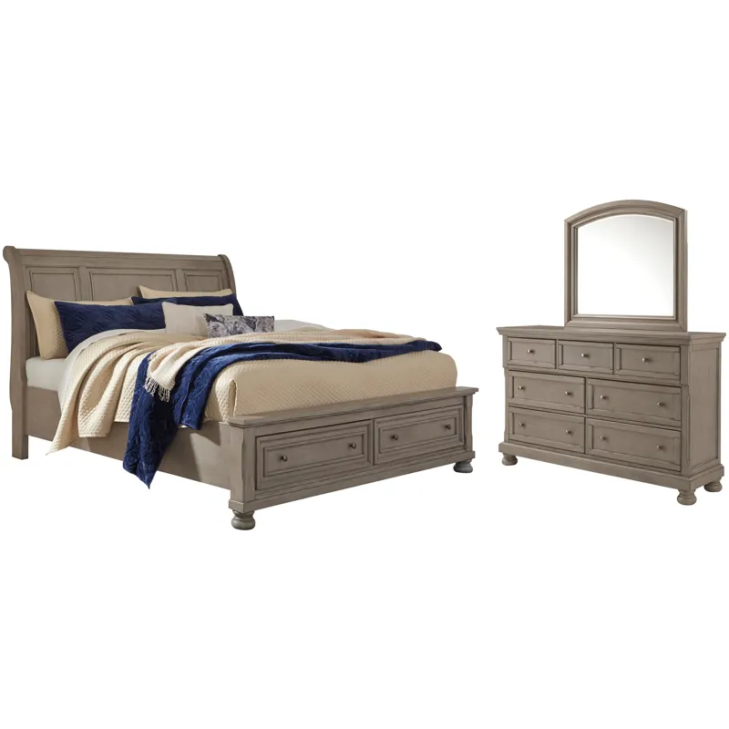 Lettner Queen Sleigh Storage Bed, Dresser and Mirror