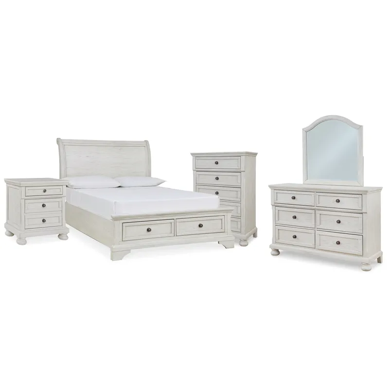Robbinsdale Full Storage Sleigh Bed, Dresser, Mirror, Chest and Nightstand
