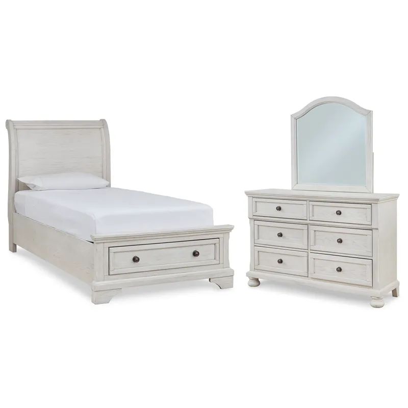 Robbinsdale Twin Sleigh Storage Bed, Dresser and Mirror