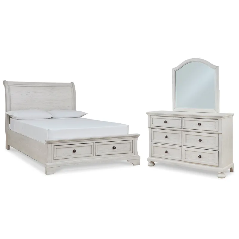 Robbinsdale Full Sleigh Storage Bed, Dresser and Mirror