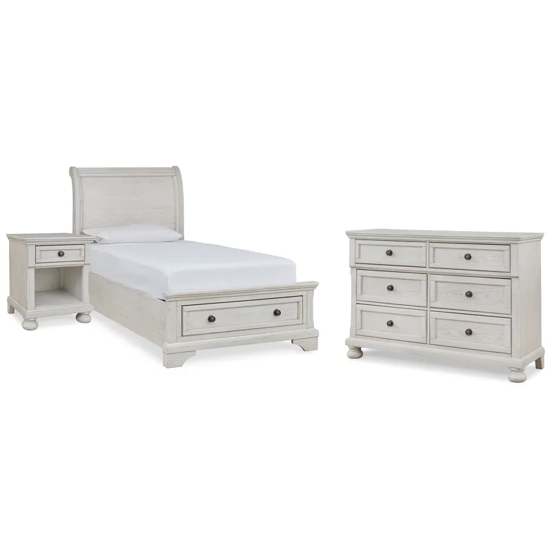 Robbinsdale Twin Sleigh Storage Bed, Dresser and Nightstand
