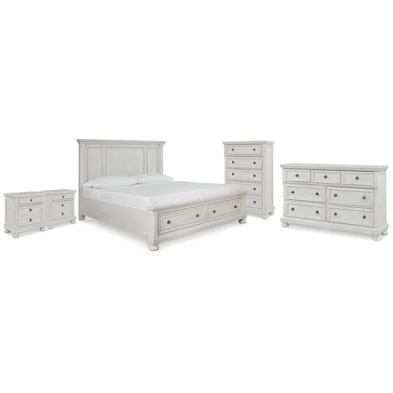 Robbinsdale King Panel Storage Bed, Dresser, Chest and 2 Nightstands