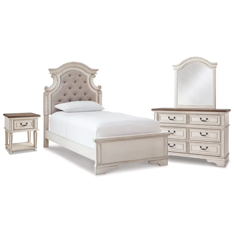 Realyn Twin Panel Bed, Dresser, Mirror and Nightstand