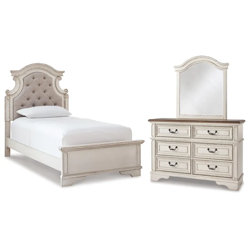 Realyn Twin Bed, Dresser and Mirror