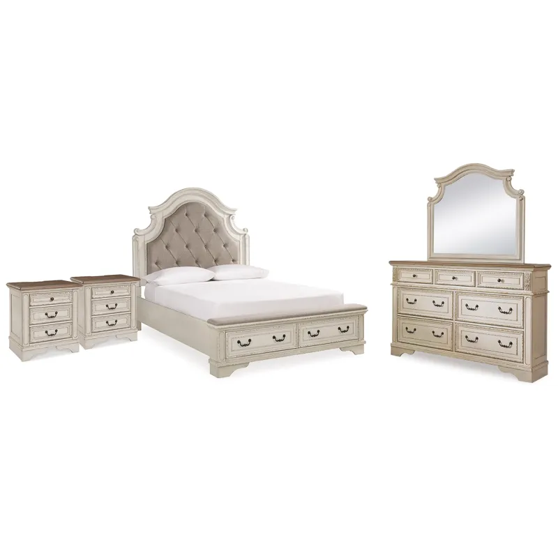 Realyn Queen Panel Bed, Dresser, Mirror and 2 Nightstands