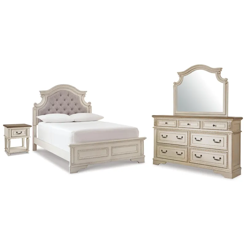 Realyn King Panel Bed, Dresser, Mirror and Nightstand