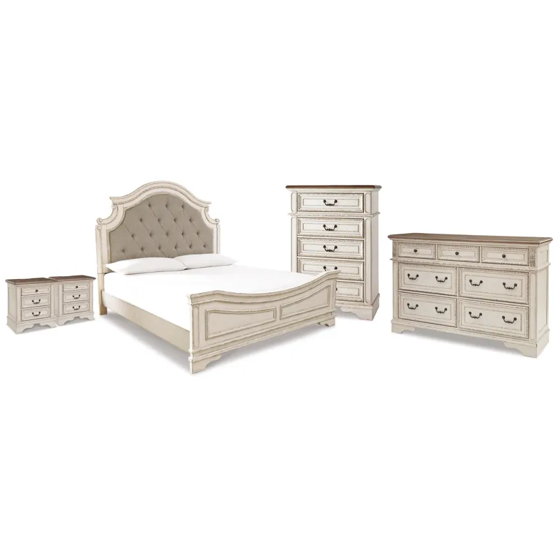 Realyn King Panel Bed, Dresser, Chest and 2 Nightstands