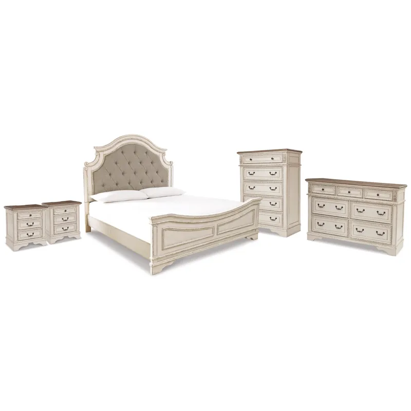 Realyn King Panel Bed, Dresser, Chest and 2 Nightstands