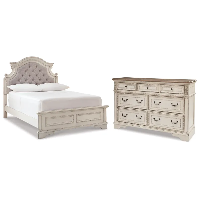 Realyn Full Upholstered Panel Bed and Dresser