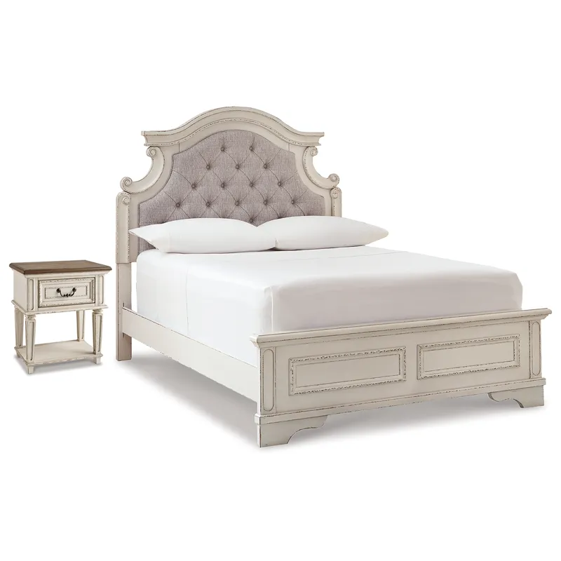 Realyn Full Upholstered Panel Bed and Nightstand