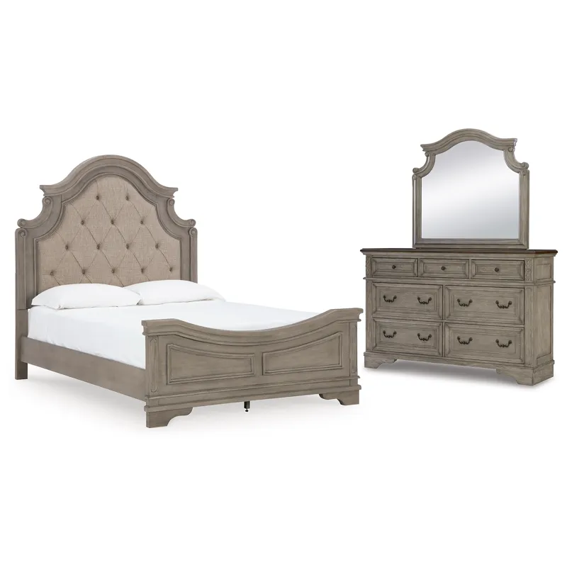 Lodenbay Queen Upholstered Panel Bed, Dresser and Mirror