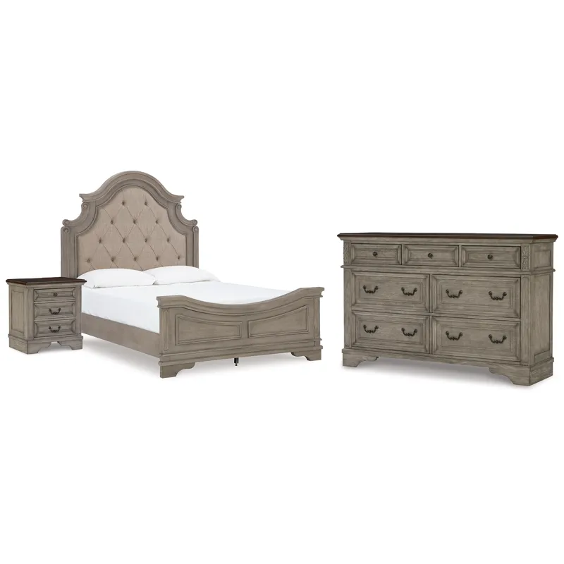 Lodenbay Queen Upholstered Panel Bed, Dresser and Nightstand