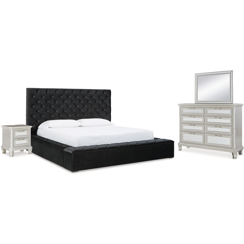 Lindenfield California King Upholstered Storage Bed, Dresser, Mirror