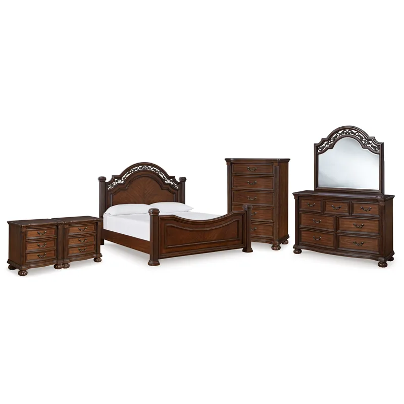 Lavinton Queen Poster Bed, Dresser, Mirror, Chest and 2 Nightstands