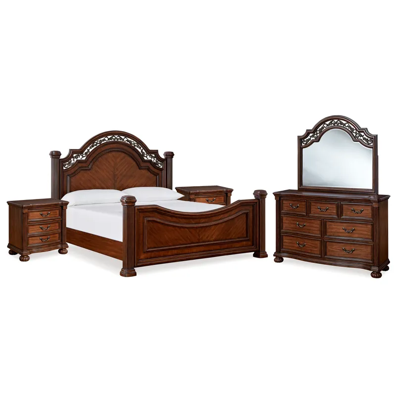 Lavinton King Poster Bed, Dresser, Mirror and Nightstand