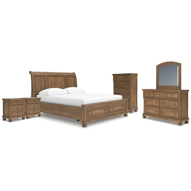 Feddinger California King Sleigh Bed, Dresser, Mirror, Chest and 2 Nightstands